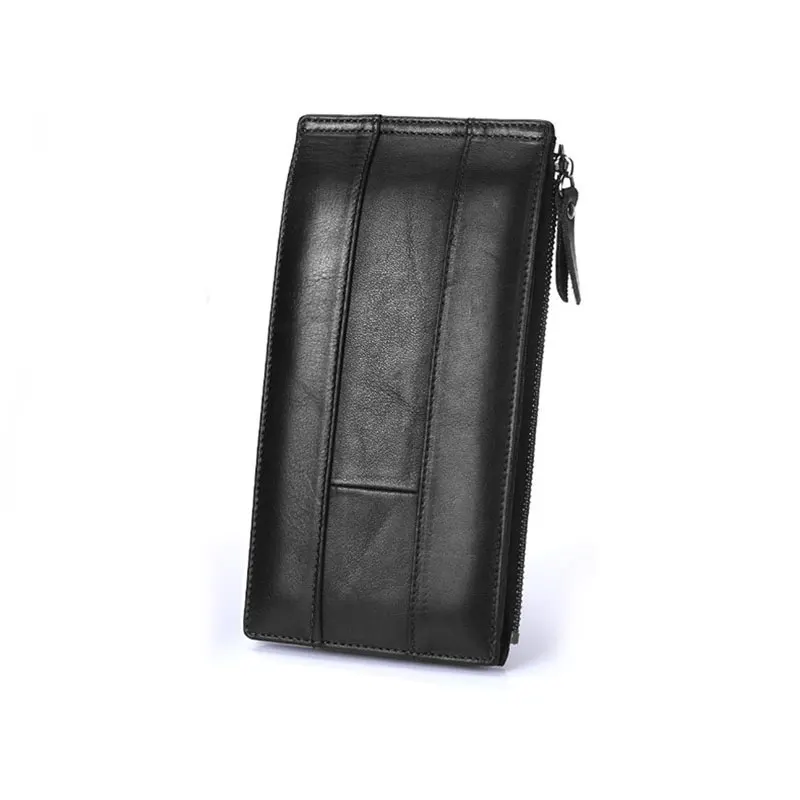 Quality Cowhide Men Clutch Wallets Genuine Leather Long Purses Business Large Capacity Wallet Zipper Pocket For Male - Цвет: Black