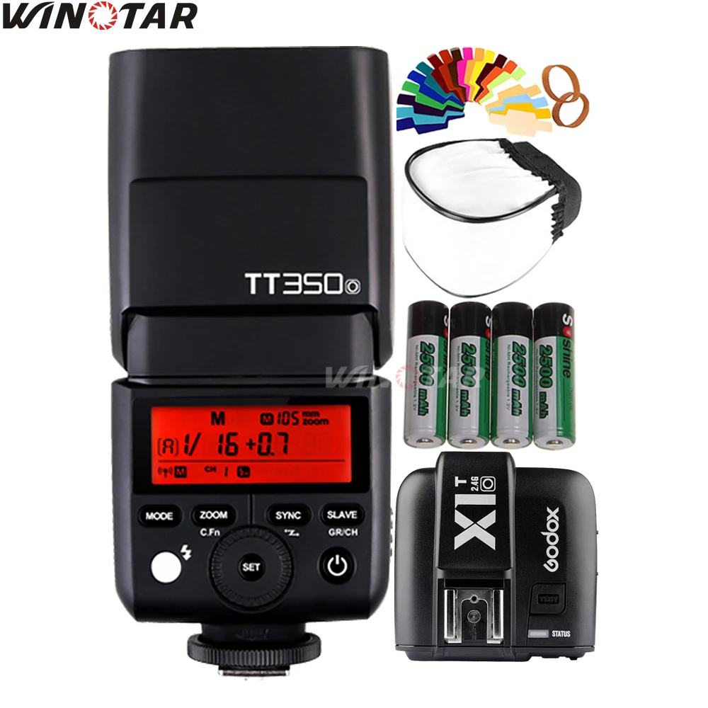 Godox TT350O 2 4G HSS 1/8000s TTL GN36 мини Вспышка Speedlite + стандартный триггер 4x2500 мАч аккумулятор
