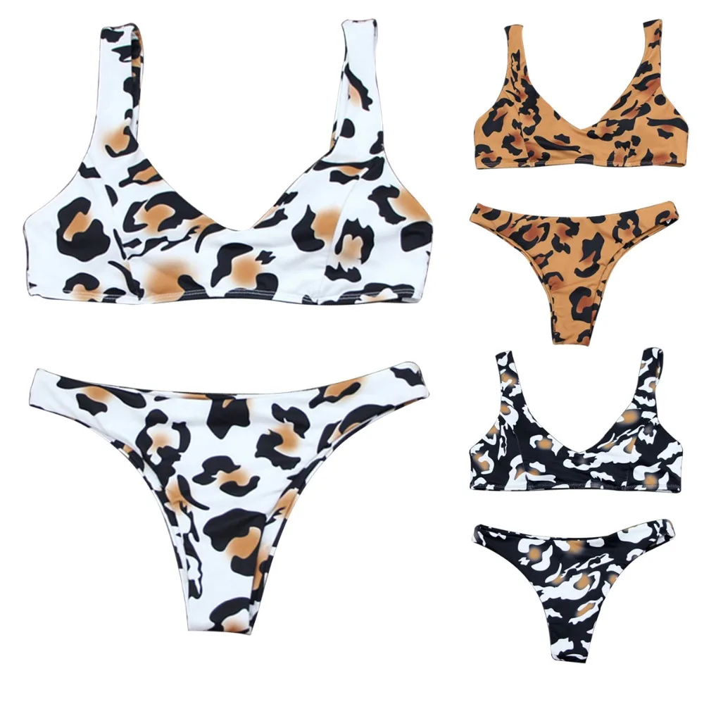 Женский Повседневный Леопардовый принт ремень из двух частей Biqini Набор Высокая