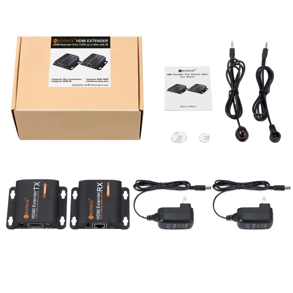 Neoteck HDMI удлинитель адаптер 1080P до 60 м HDMI передатчик приемник RX/TX через CAT6 кабель с ИК кабелем Великобритания ЕС питание