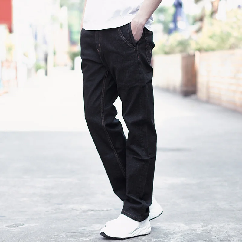 IEMUH Plus Size Man Jeans Denim Casual Middle Waist Loose Long Pants Male Solid Straight For Men Classical 28-48 | Мужская одежда