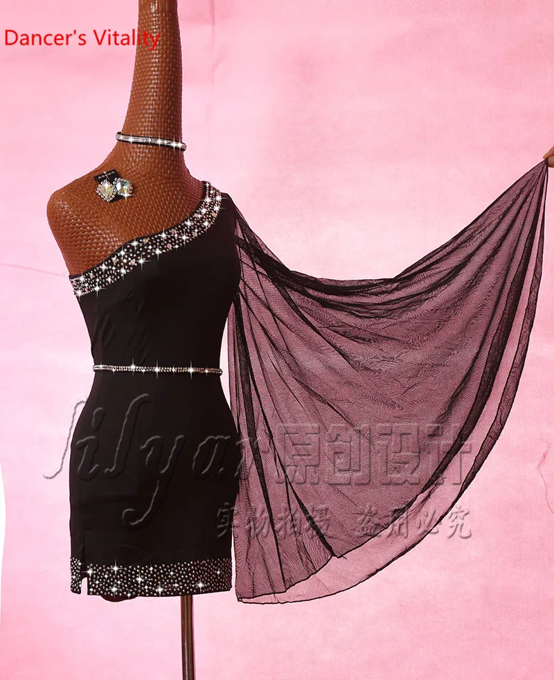 Женская юбка для латинских танцев на заказ, платья для женщин, одежда для латинских танцев, Роскошные платья, платье для латинских танцев со стразами для леди