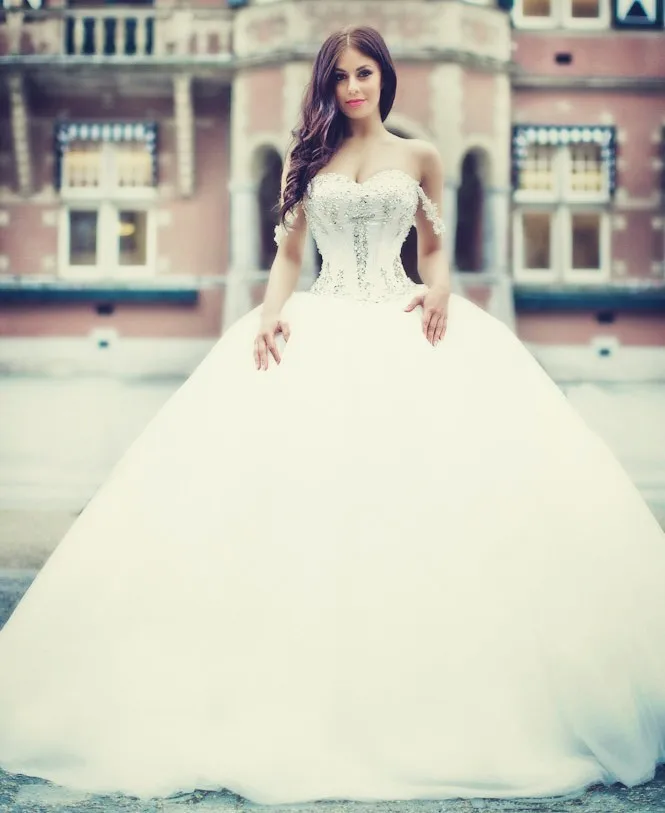 Новинка Тюлевое бальное платье Свадебные платья 2016 кружевное с бисером Vestido De Noiva