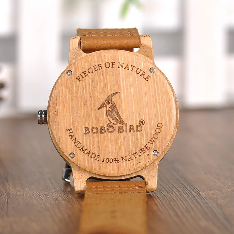 BOBO BIRD часы с кожаным ремешком бамбуковые кварцевые наручные часы для мужчин и женщин в подарочной коробке K-aQ22
