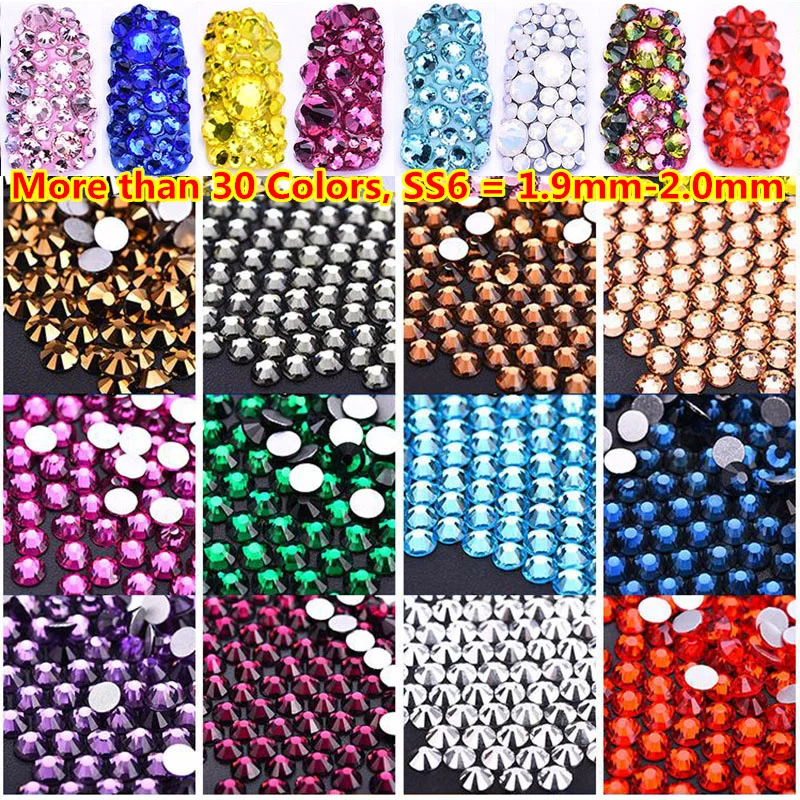 30 Цвета 1440 шт. ss6 (1.9 2.1мм) разноцветный Nail Art Cristal Flatback Сваровски стразы кристалл 3D