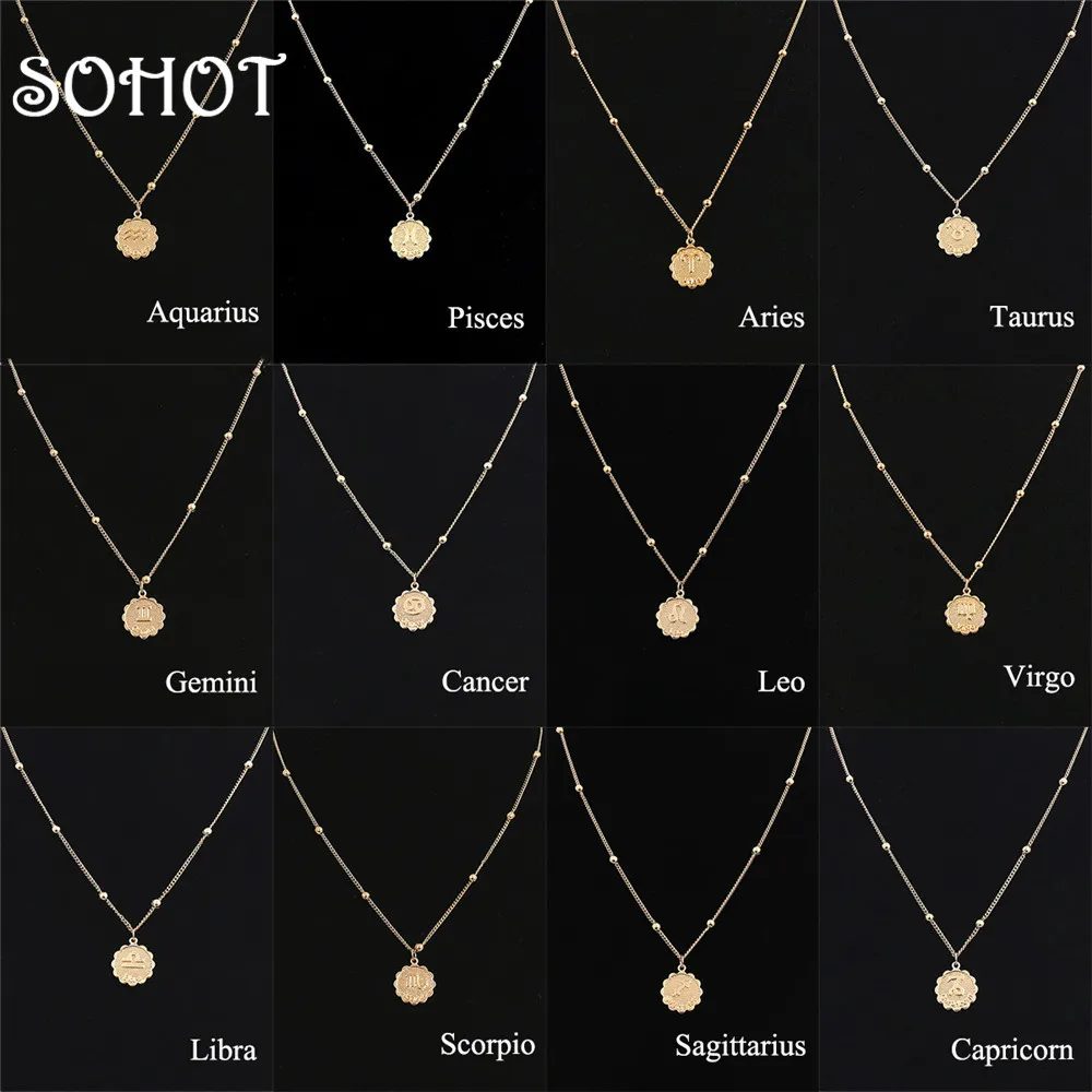 SOHOT новый роскошный бренд Twelve Constellation Emboss женское ожерелье с подвеской