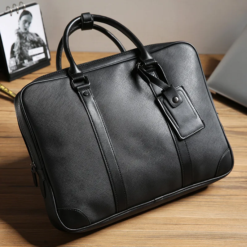 

2021 Business office Briefcase Men Soft PU Leather Handbag male Casual Computer laptop bag Black File Tote Classic Travel bags