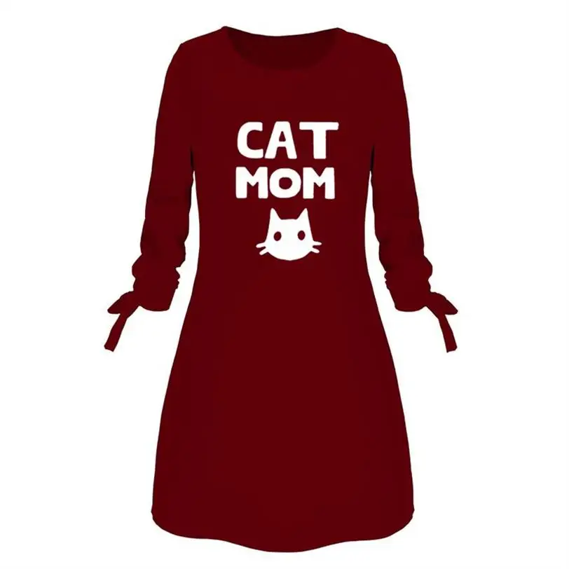 

Wife Mom Boss Letters Print Round Neck Solid Color Dress Dress Vestidos Women Clothing Dresses Denim Boho Cotton A-Line Woman
