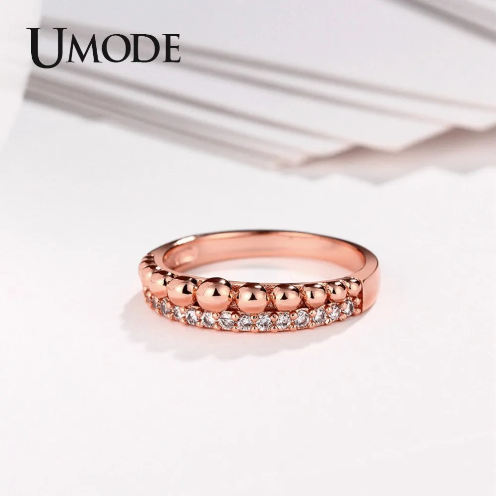 Женские кольца с кубическим цирконием UMODE круглые розового золота ювелирные