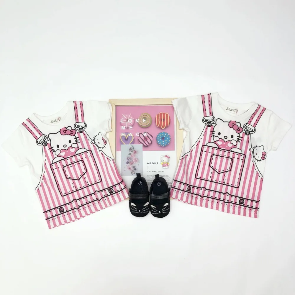 Топы для маленьких девочек с короткими рукавами и рисунком Хеллоу Китти летняя