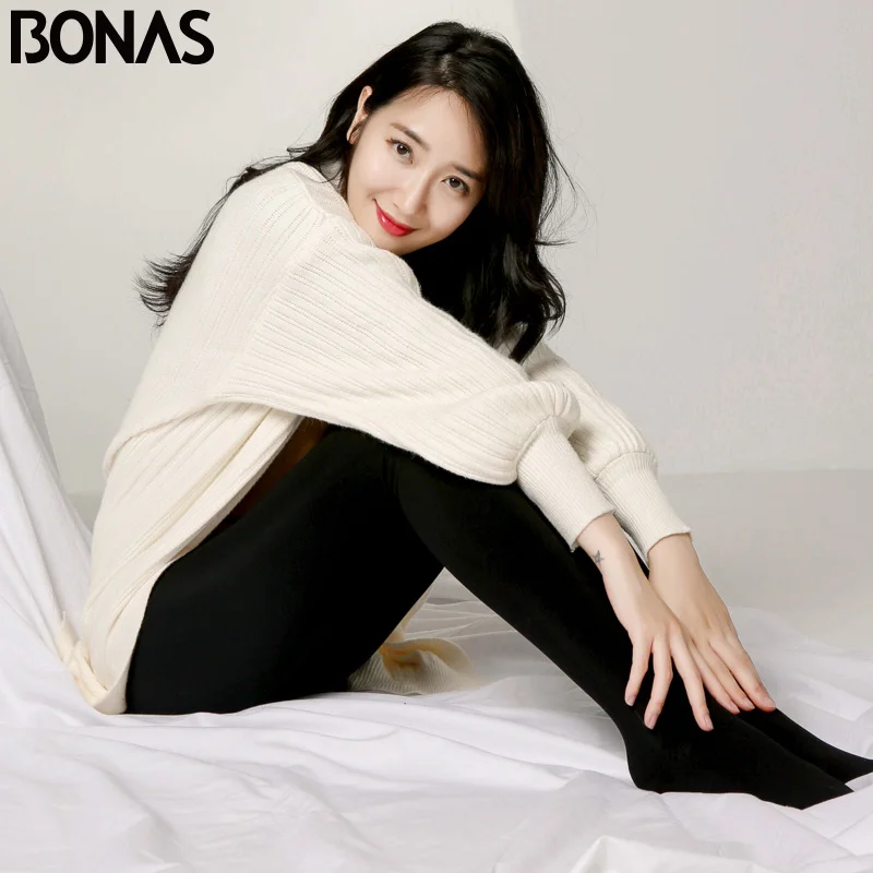 BONAS 2pcs/lot Winter Warm Tights Get FREE Gift Women High Elastic Pantyhose Sexy Autumn Winter Velvet Female Tights Plus Size