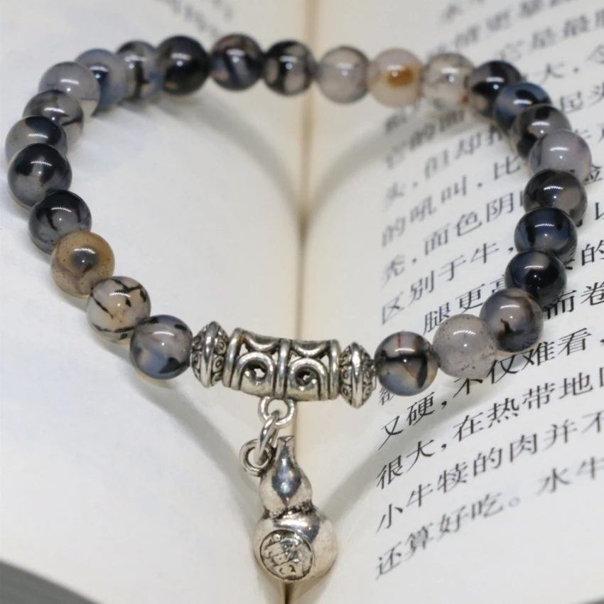 Классический 6 мм черный натуральный Дракон вены круглый камень: агат оникс