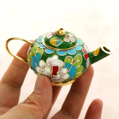round pot green Милая китайская перегородчатая эмаль мини чайник украшения ручной работы плода медные филигранные эмали домашний декор горшок ремесла подарок - Цвет: round pot green