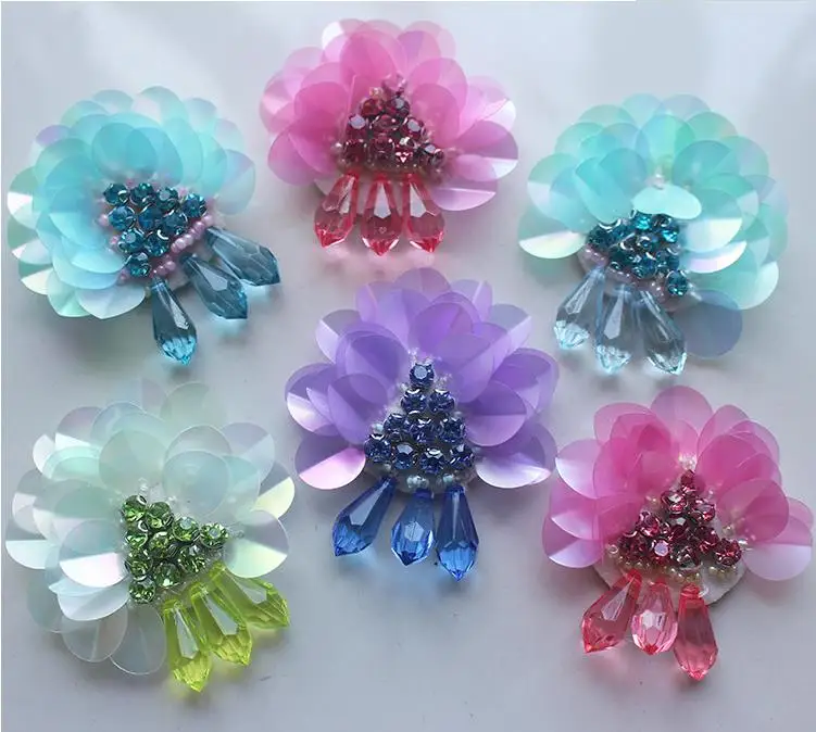 

Flower Sequined Beaded Brooch Patches Applique Vintage Embroidered Fabric Sew On 3D Patch for Fashion Shoes Bags Clothing DIY