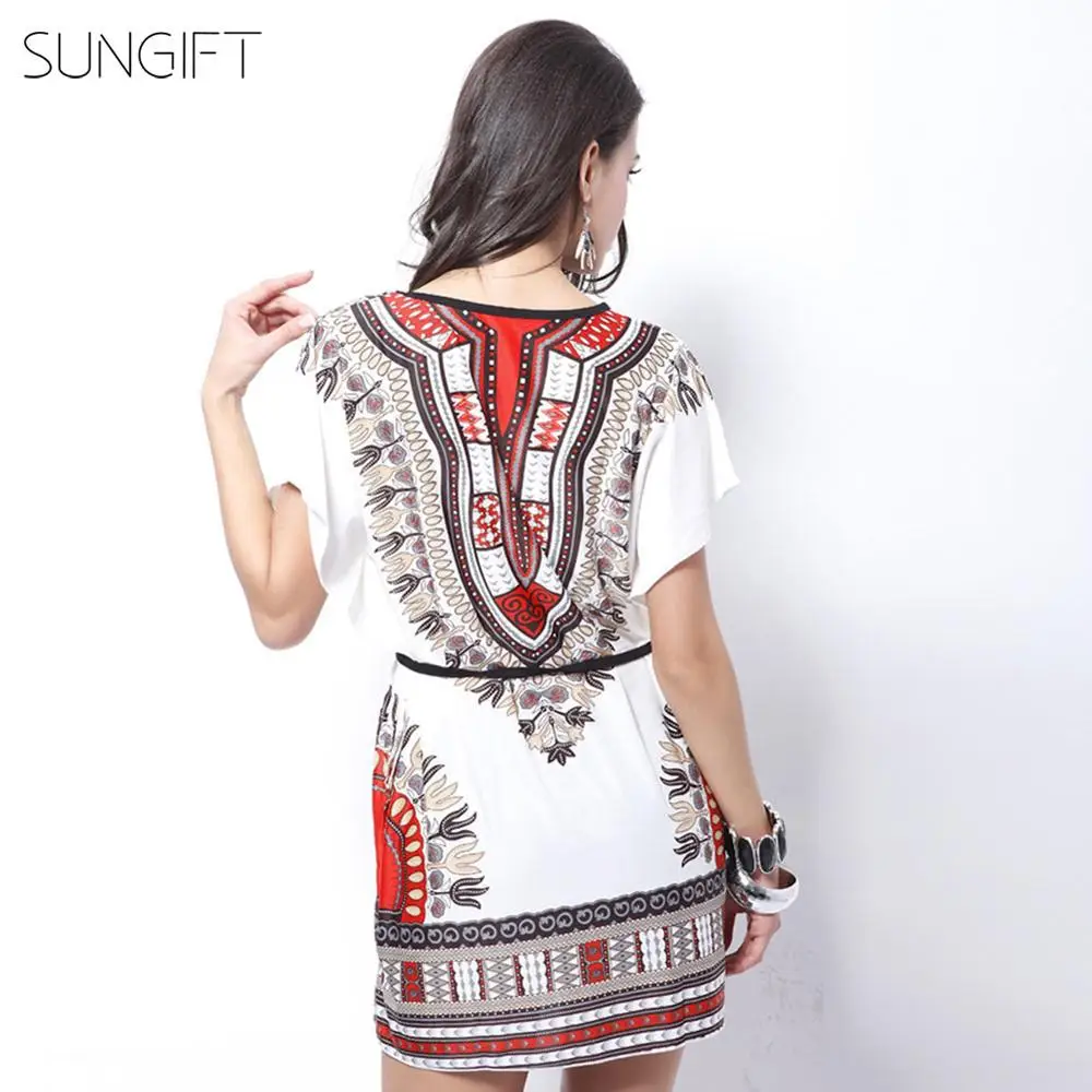 Женское платье с коротким рукавом SUNGIFT повседневное мини в африканском стиле