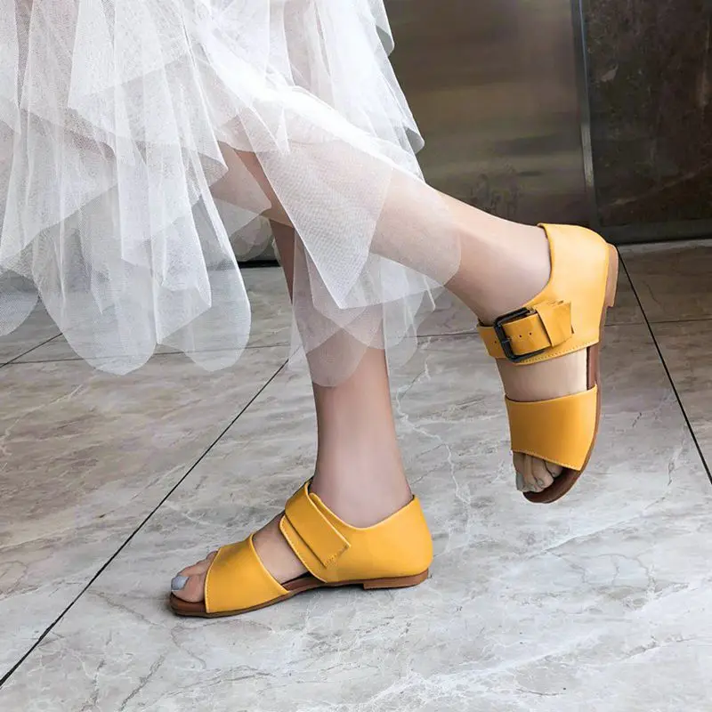 ASILETO Plus Size 33 48 Women flat Sandals Summer shoes woman beach casual sandalia buckle open toe with footwear sapatos|Боссоножки и