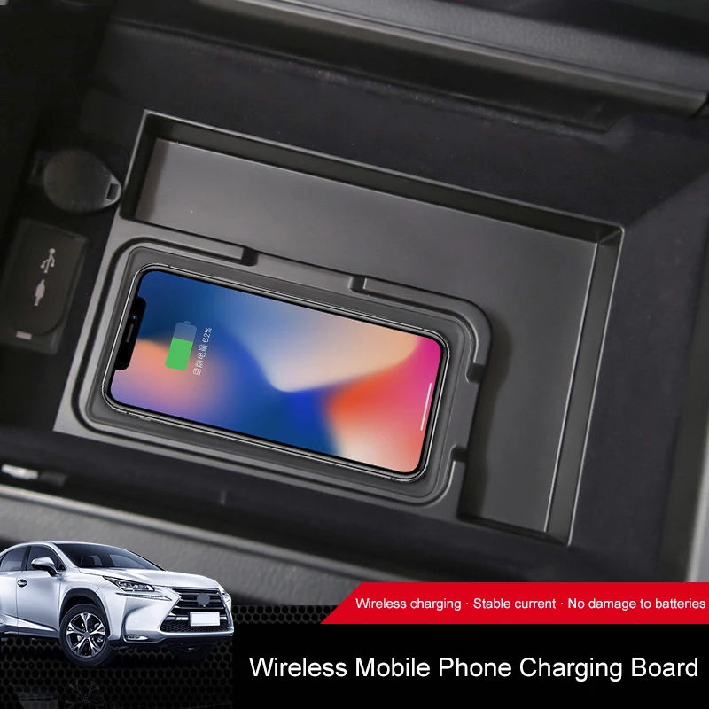

QHCP Car Mobile Phone Wiresless Charging Panel ABS Central Armest Storage Box Quick Fast For Lexus NX200 300 300H 200T 2018-2020