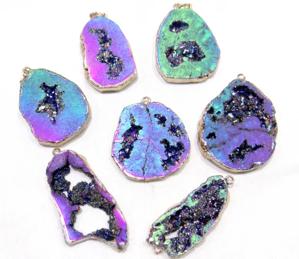 

Natural Stone Titanium Quartz Crystal Turquoises tiger eye Heart-shaped pendant for diy Jewelry making necklace Accessories6pcs