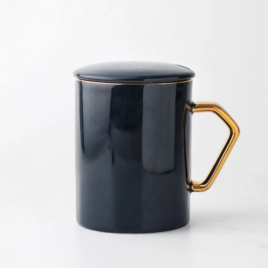 Mug A-Blue MUZITY, элегантный набор керамических кофейных чашек, фарфоровая чашка с золотым краем и блюдце с 304, ложка из нержавеющей стали, керамические кружки - Цвет: Mug A-Blue