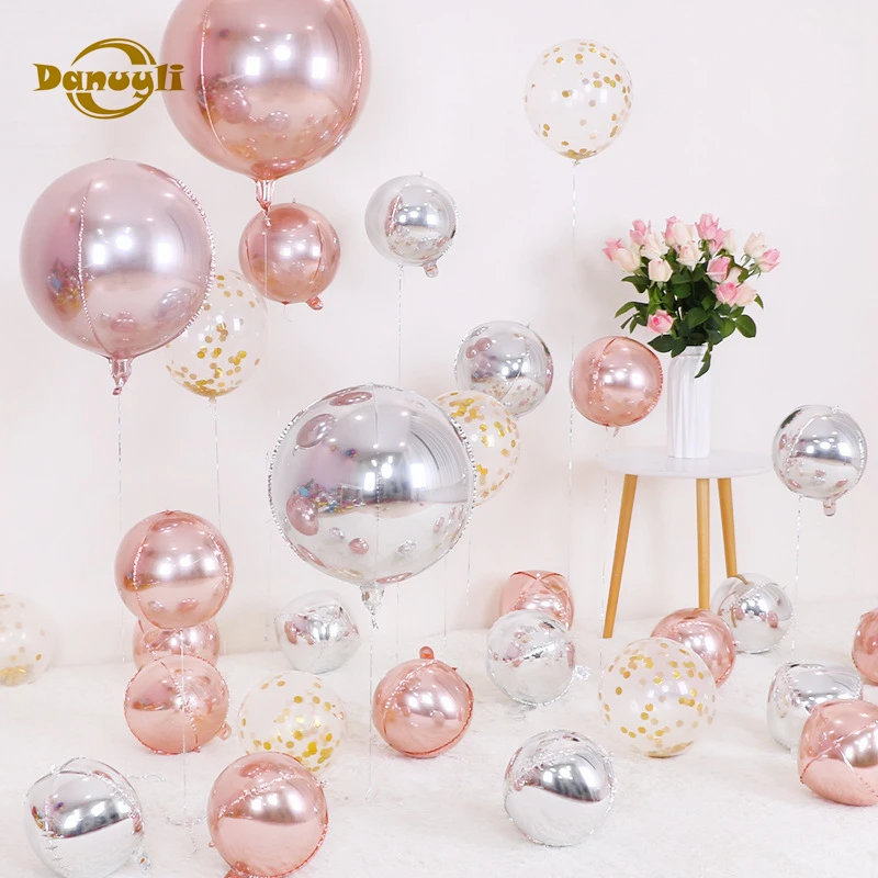 Danuyli 1 шт. 10 ''18'' 22 ''розовое золото 4D Круглый Свадебный шар День рождения украшение гелий алюминиевые фольги воздушные шары