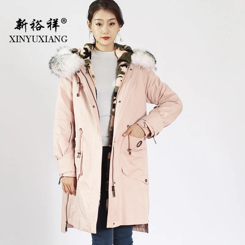 XINYUXIANG 2018 женские розовые парки длинные камуфляжные куртки из натурального