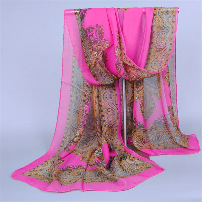 Шарф женский шифоновый Шелковый с цветочным принтом |