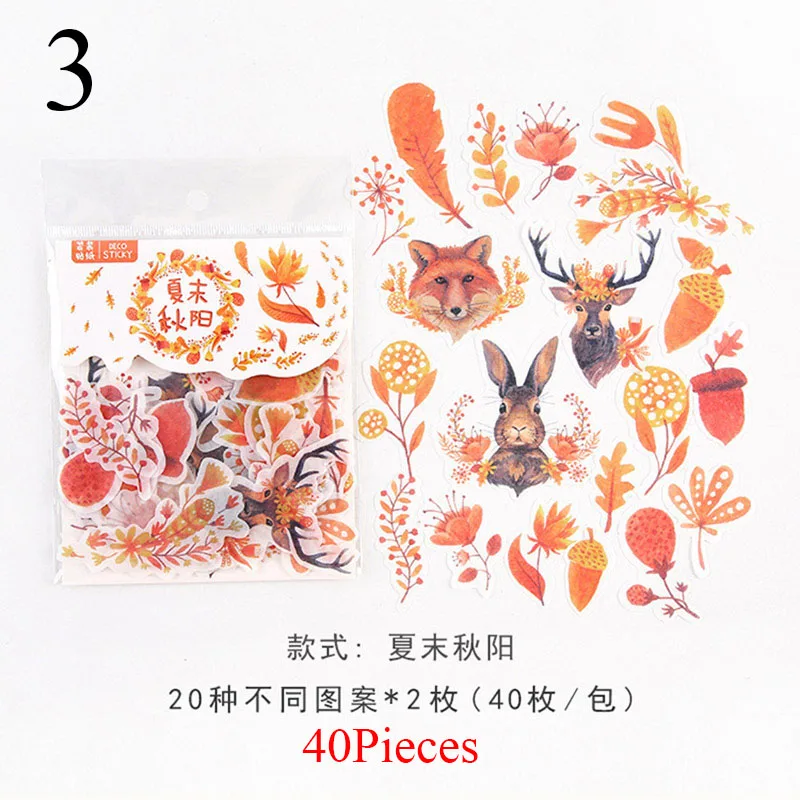 3 40 шт./упак. милые Животные наклейки Kawaii Flower Наклейки Новинка клей наклейки для детей DIY дневник в стиле Скрапбукинг фото Ablums - Цвет: 3