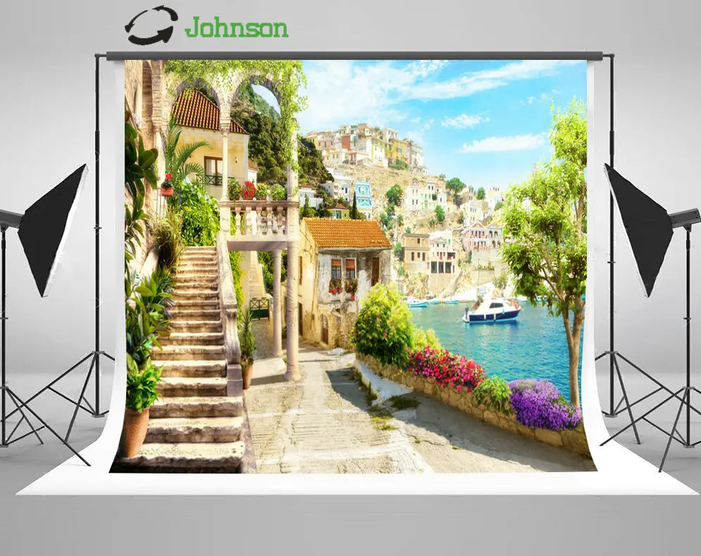 

Деревня лестница речной дерево фон с дорогой полиэстер или виниловый тканевый фон для фотостудии высокого качества компьютерная Печать Св...