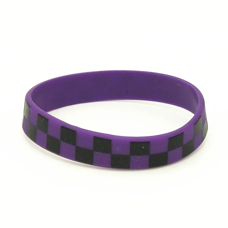 Purple Black 1 шт. Печатный Клетчатый плед силиконовый браслет в стиле панк хип-хоп группа браслеты и браслеты идеально подходит для любителей музыки подарок для влюбленных SH302 - Окраска металла: Purple Black