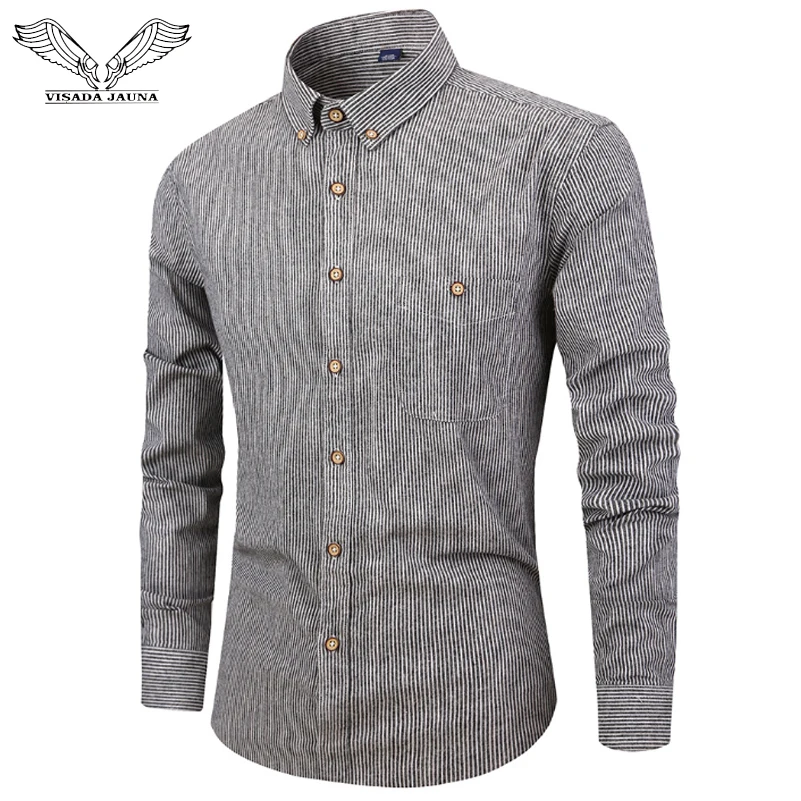 

VISADA JAUNA Men's Autumn New Striped Shirt Japanese Long Sleeve Square Collar Casual Stripe Fashion Cotton Shirt 4XL N9004