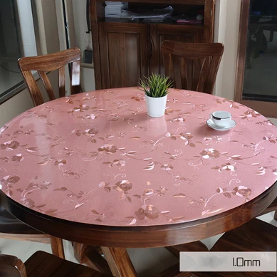 Rose powder 1.0mm Прозрачная мягкая стеклянная ПВХ круглая скатерть водонепроницаемая и маслостойкая одноразовая домашняя скатерть для ресторана отеля - Цвет: Rose powder 1.0mm