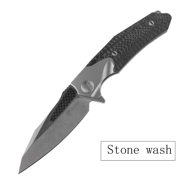 Stone wash Яд атакующий Кевин Джон складной шарикоподшипник Флиппер нож M390 титановый Углеродный волокно Кемпинг Открытый выживания Ножи EDC инструмент - Цвет: Stone wash