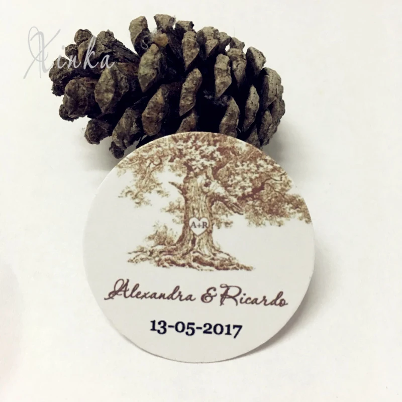 Персонализированные круглые наклейки коллекция деревьев и свадеб классические