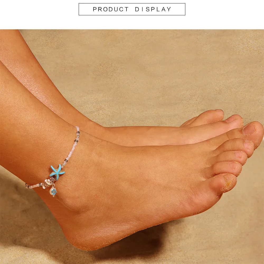 Bohemian Starfish Pendant Resin Anklet For Women New Stone Beads Shell Bracelets On Leg Boho Ocean Jewelry z0613 | Украшения и