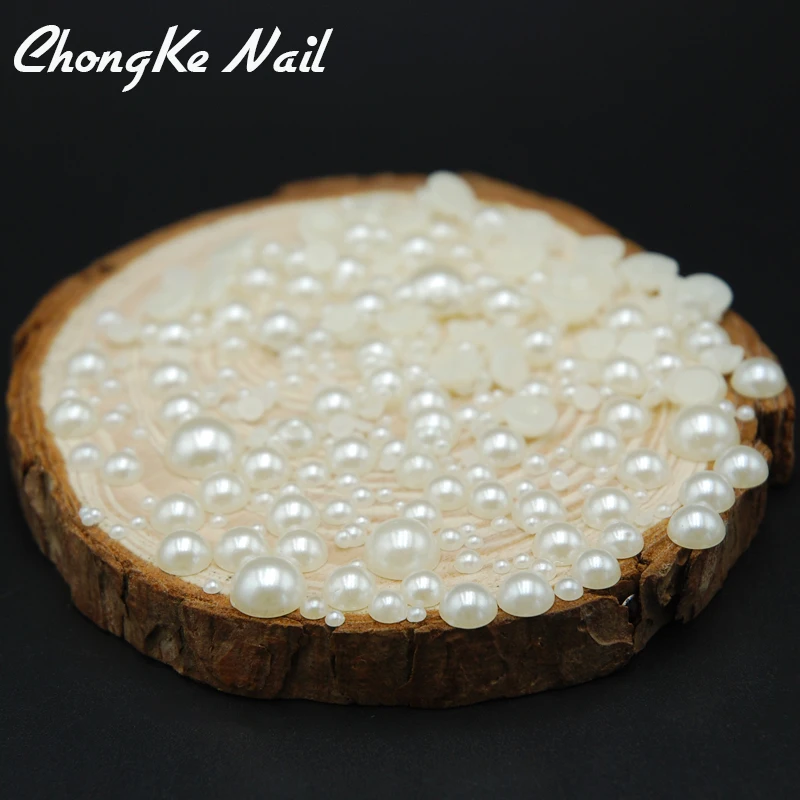 Полукруглые бусины разных размеров для украшения ногтей цвет слоновой