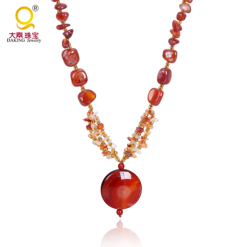 

2016 new summer style round cake stone pendant necklace irregular shape stone beaded necklace jewelry