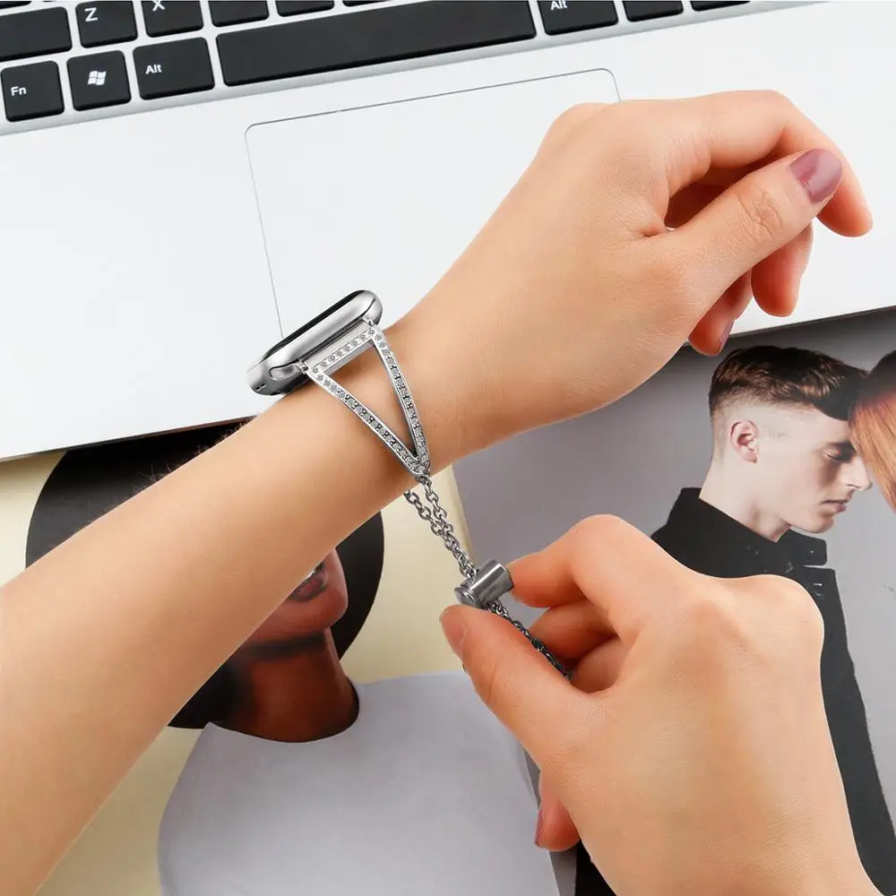 Bling Браслет для наручных часов Apple Watch версии 40 мм 44 38 42 женские туфли со стразами