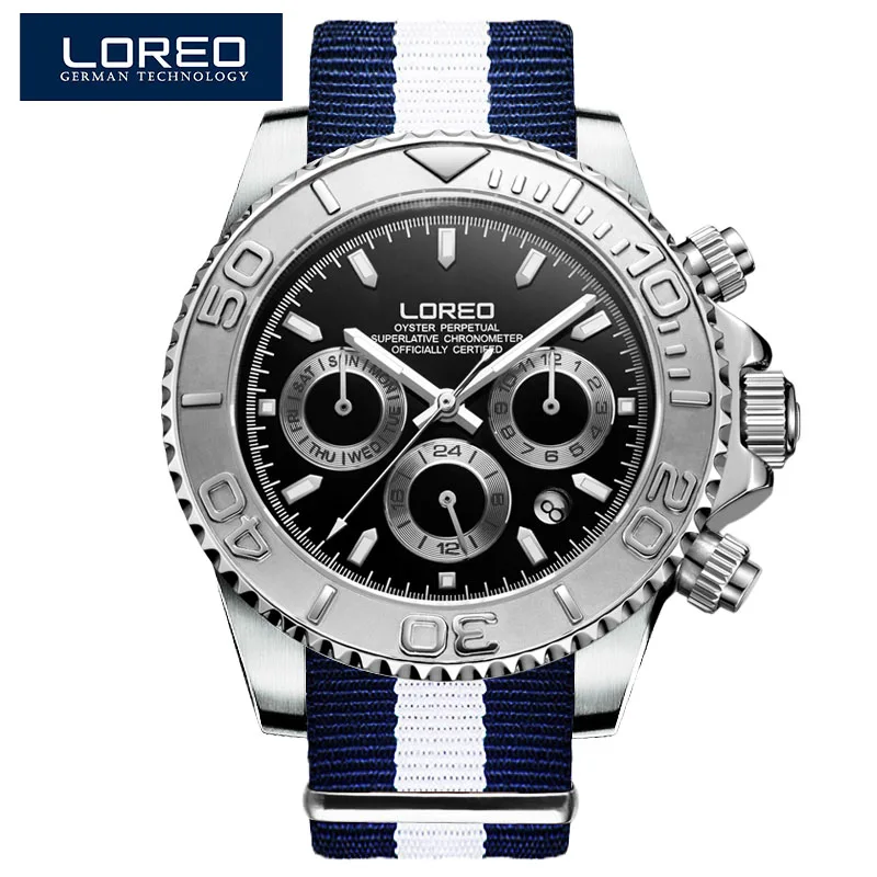 Nylon strap 06 LOREO Дайвинг 200 м спортивные часы мужские наружное кольцо можно повернуть мужские деловые автоматические механические стальные часы мужские часы - Цвет: Nylon strap 06
