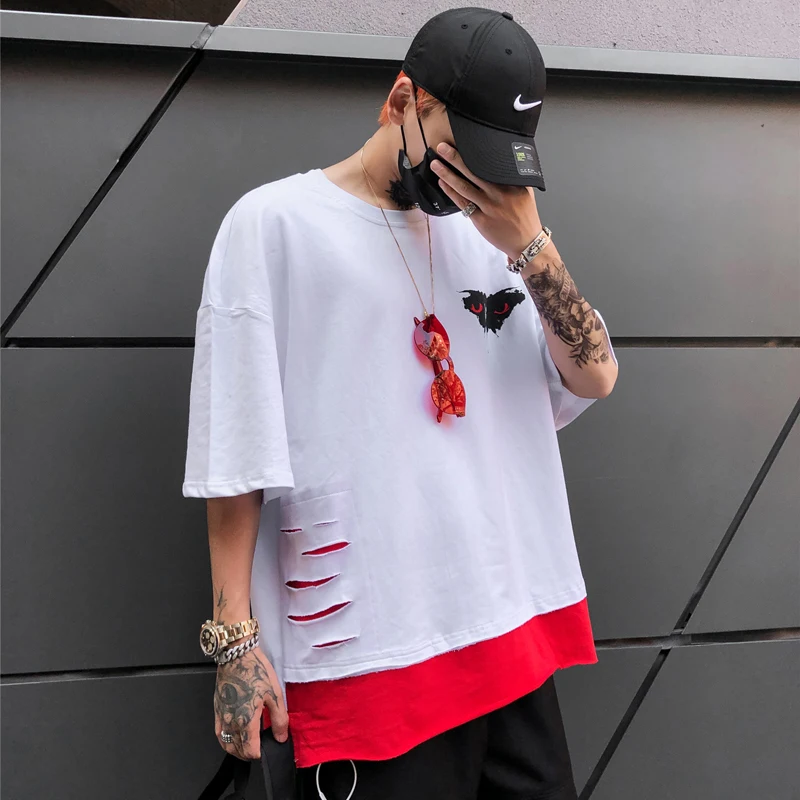 Harajuku Ленточные футболки для мужчин Уличная Летняя мода хип хоп короткий рукав