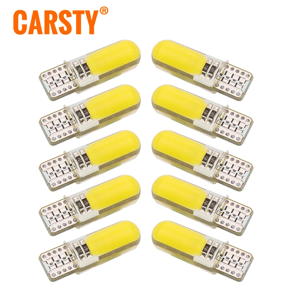 Carsty 10 шт. T10 W5W светодиодный автомобильный интерьерный светильник из силикагеля Cob