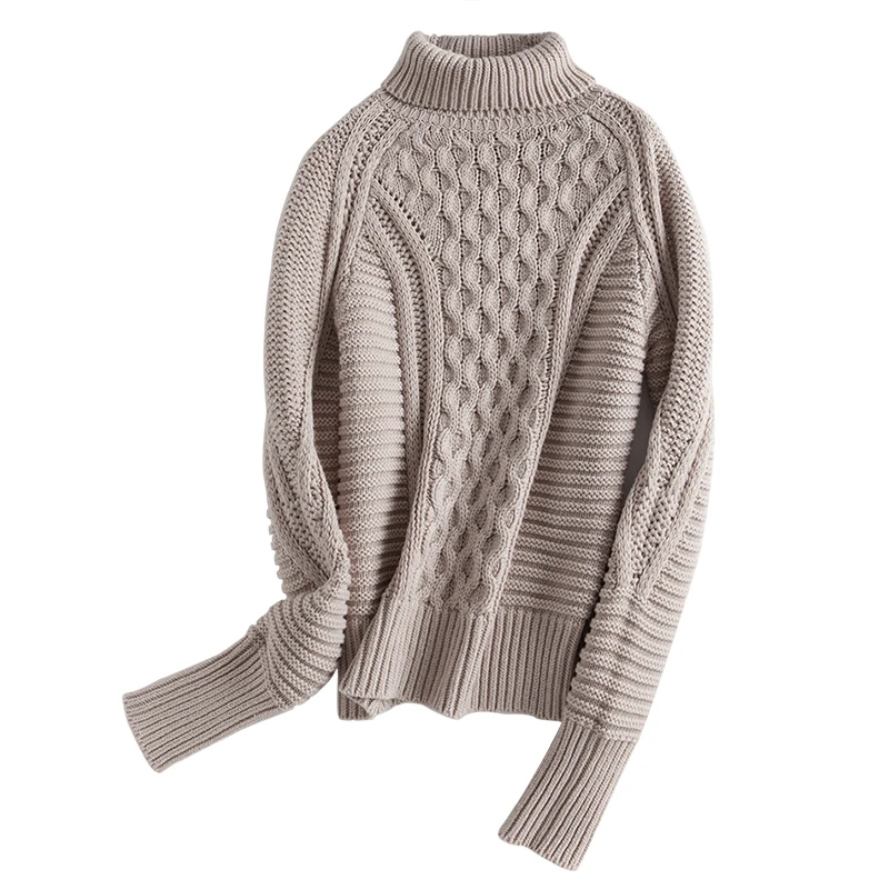 

Женский вязаный пуловер-водолазка, плотный свитер абрикосового цвета из смешанной хлопковой шерсти, 2 цвета, один размер