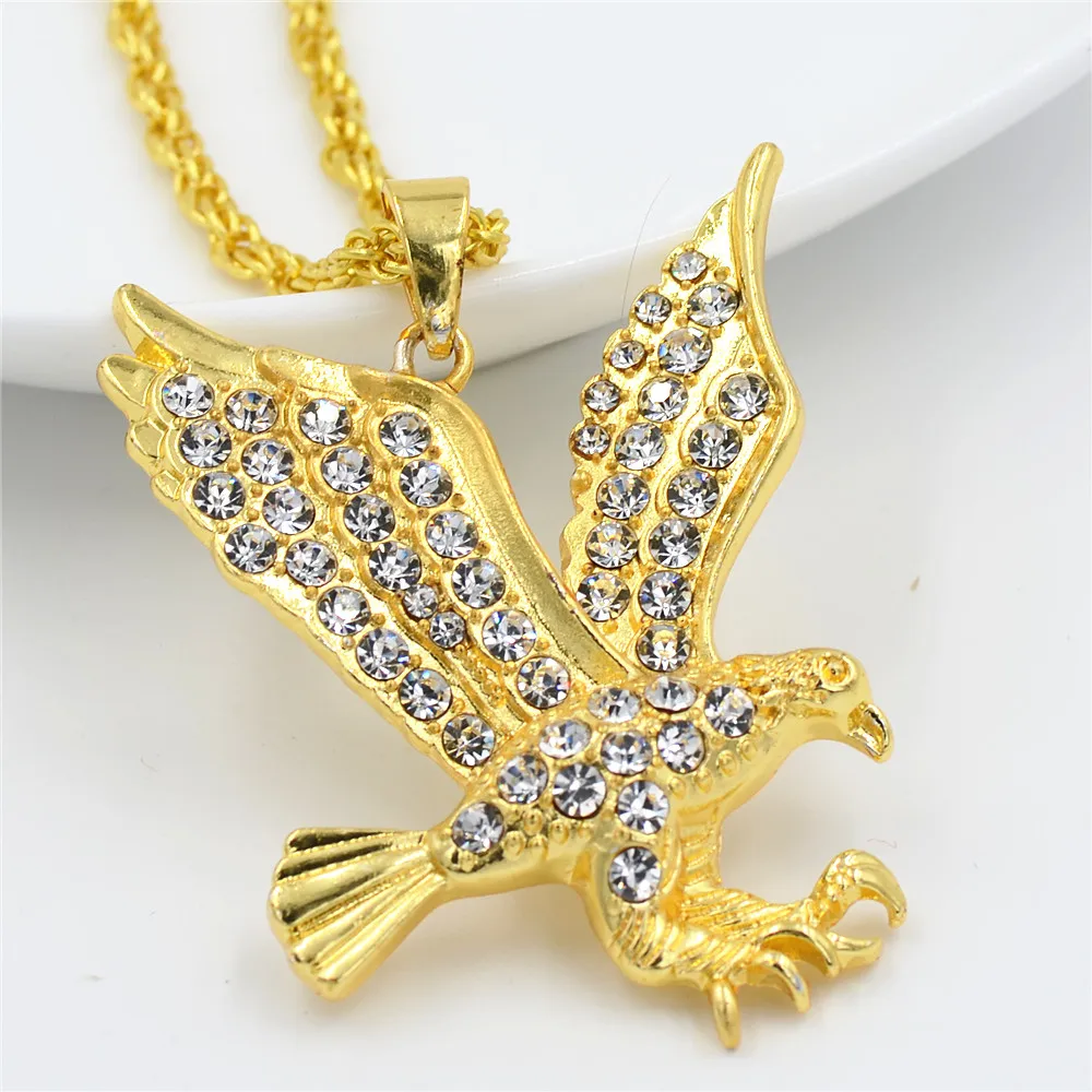 Uodesign мужские ожерелья Золотой Кристалл Летающий орел кулон чокер мужской хип-хоп