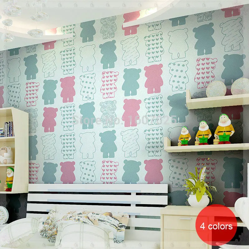 Flock Non Woven bear modern wallpaper roll for walls Luxury wall paper of bedroom kids room home decoration wholesale KITCHEN |