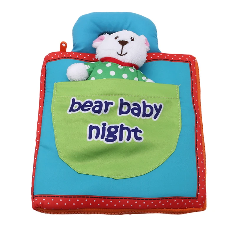 

Soft Baby Rattles Toy Quiet Cloth Book Infant Bear Night 3D Activity Book Newborn Baby Toys Early Educational Toy Books for Kid