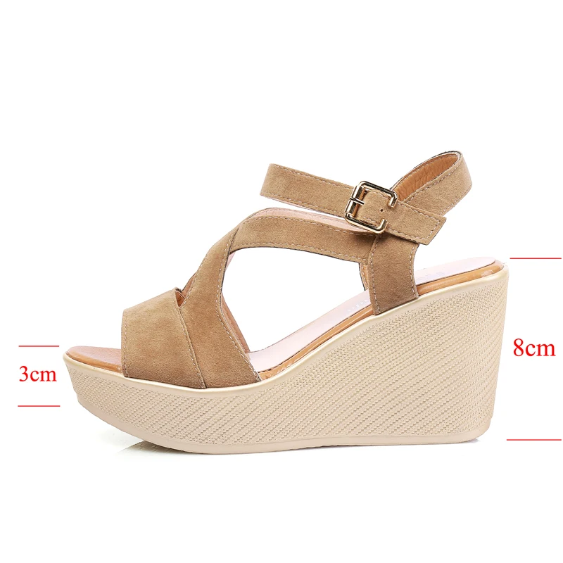 

Platform Sandals Wedges Shoes for Women Sandals Female Summer Shoes Woman Buckle High Heels Ladies Sandals Flock Casual Shoes