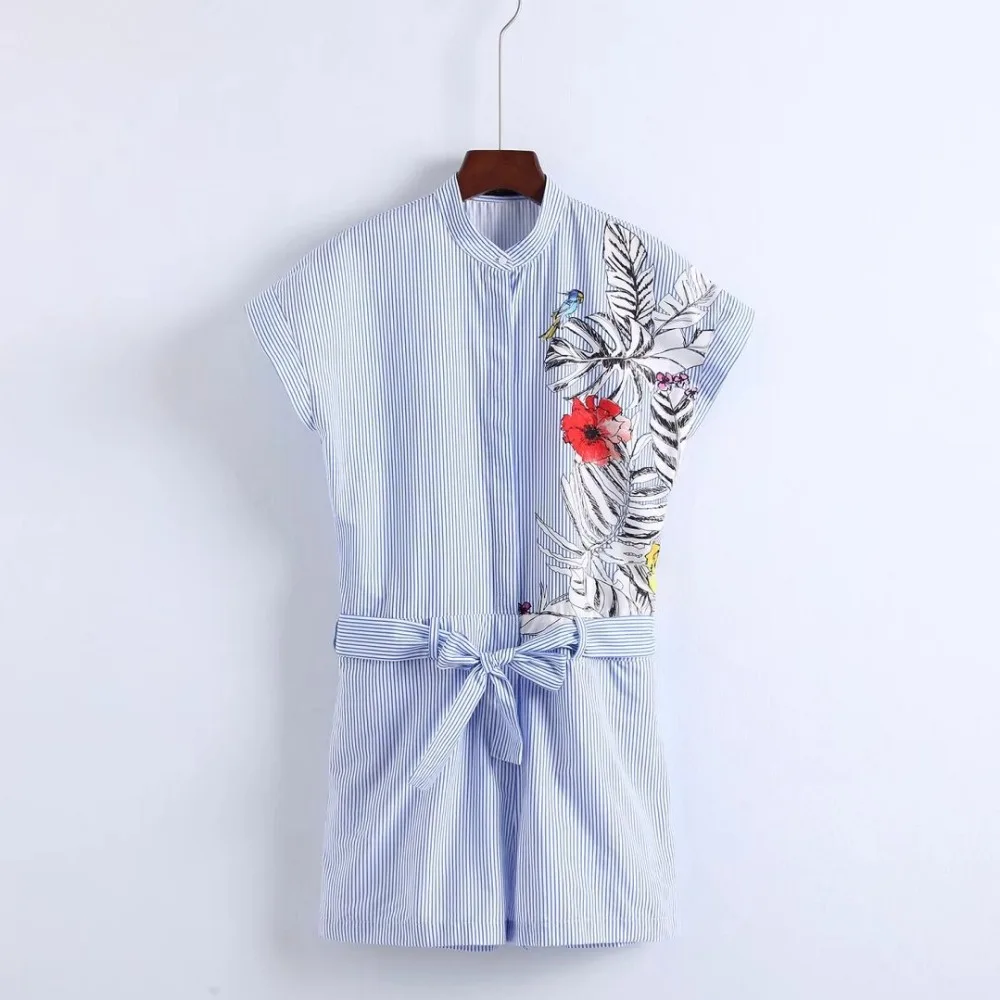 2018 Для женщин летние шорты с длинными рукавами пляжный костюм вышивкой короткие