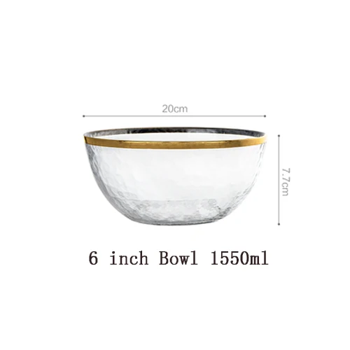 C.6inch bowl 1 шт. Европейский Пномпень молоток узор стеклянная чаша Западный золотой край стейк Обеденный Набор тарелка миска для риса кухонное украшение для дома - Цвет: C.6inch bowl