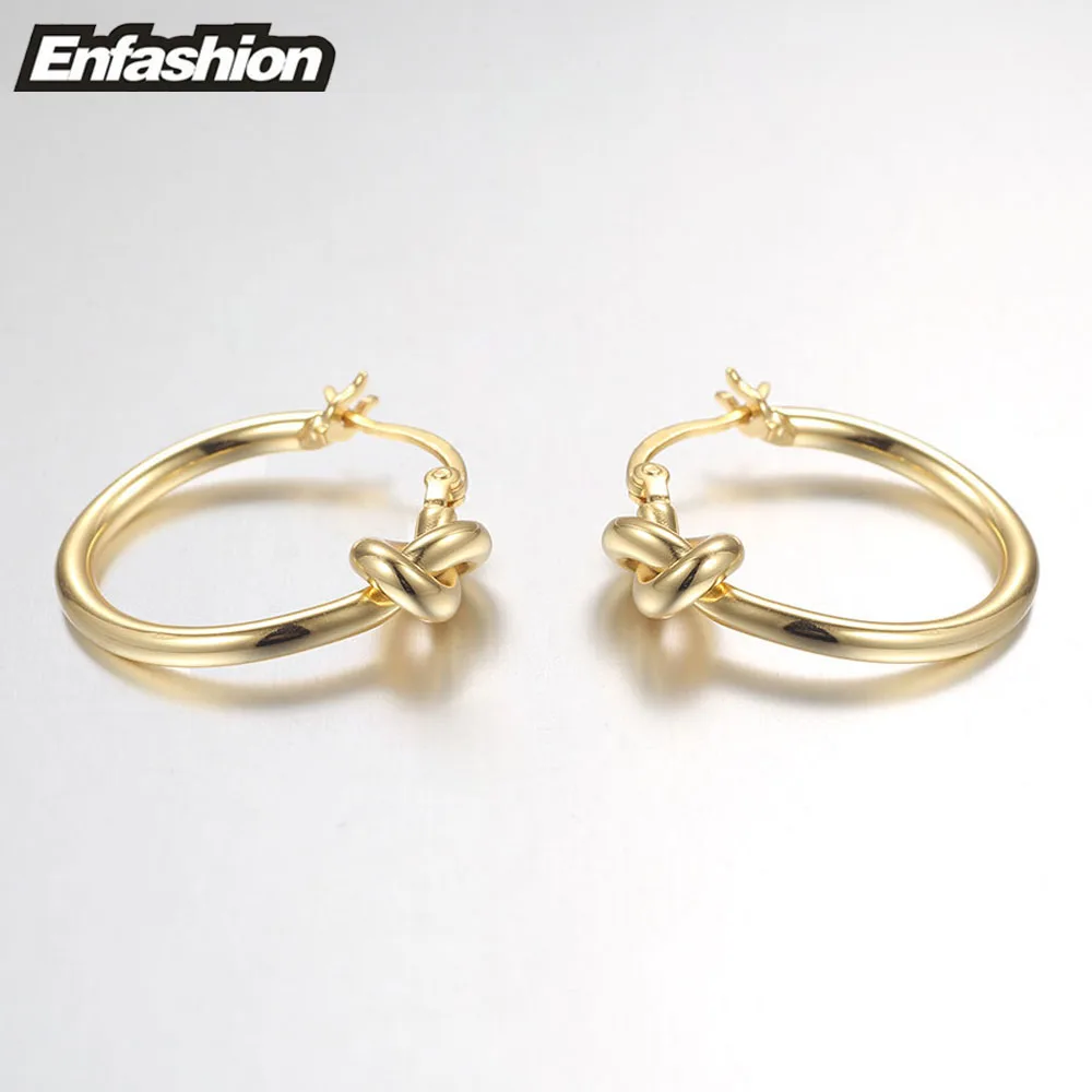 Оптовая продажа классические серьги кольца Enfashion с узлом золотого цвета круглые