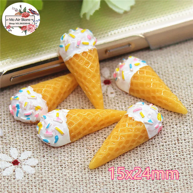 

10PCS ice cream cone Resin Flat back Cabochon imitation food Art Supply Decoration Charm DIY Craft