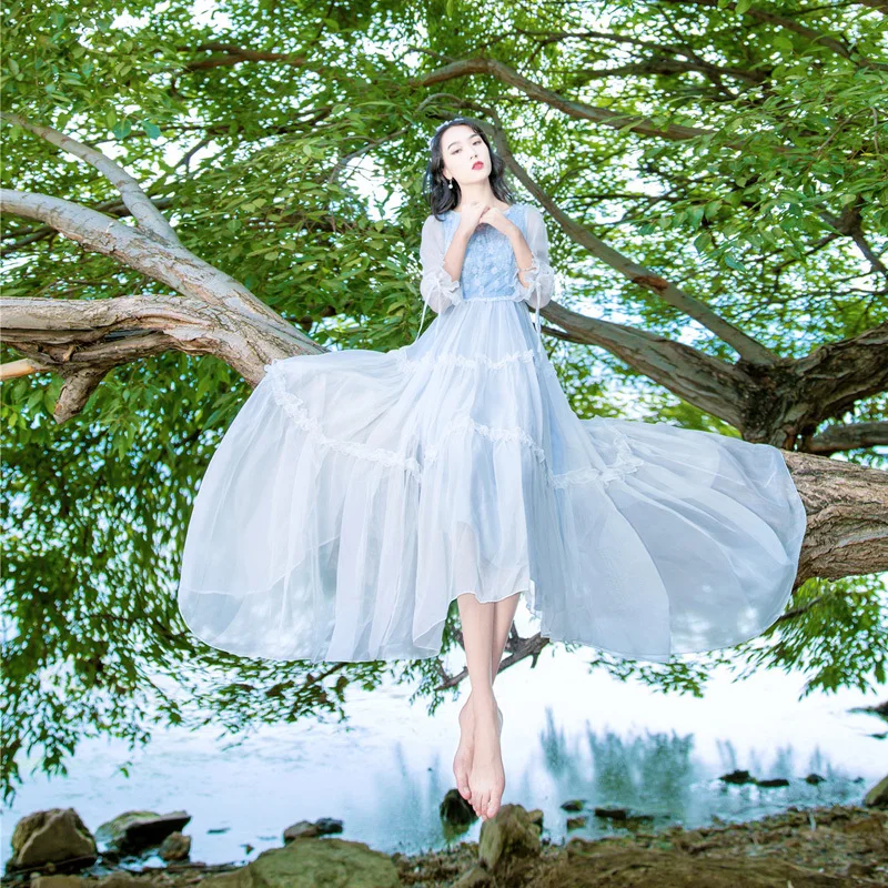 Vestido женское платье для лета и осени Цветочная вышивка Kleding Vrouwen кружевные